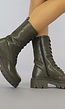 Groene Lederlook Veterboots met Rits