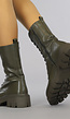 Groene Lederlook Veterboots met Rits