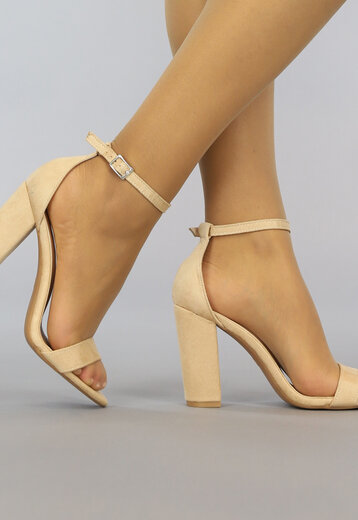 BF2023 Beige Suède-Look Sandaletten met Peeptoe en Stevige Hak