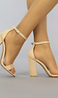 Beige Suède-Look Sandaletten met Peeptoe en Stevige Hak