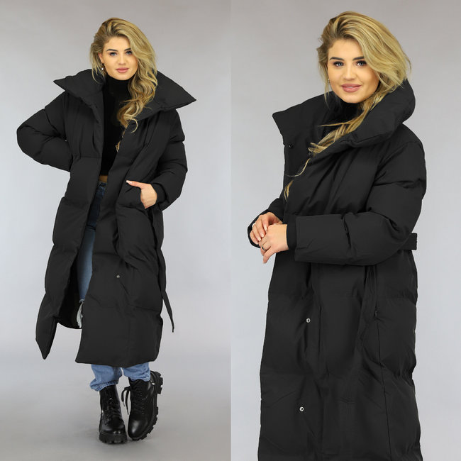 Gorgelen Aardbei Ongelijkheid Luxe Zwarte Oversized Winterjas met Tailleband - Uwantisell.nl