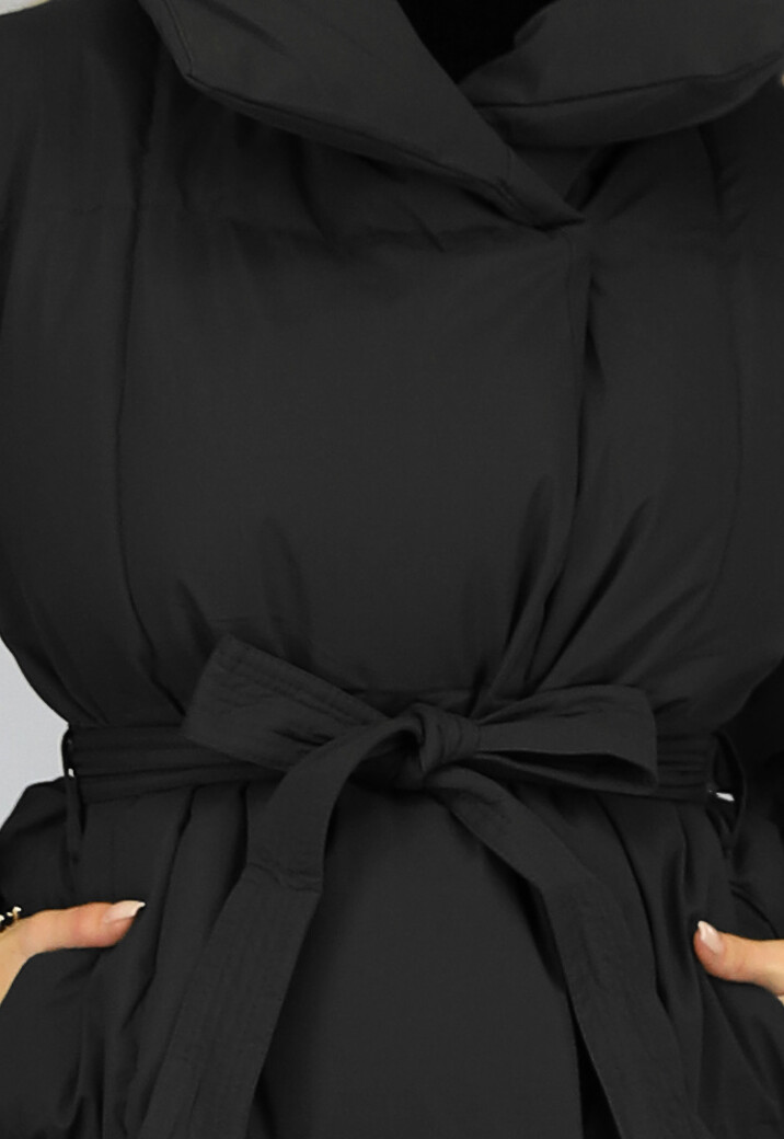 Luxe Zwarte Oversized Winterjas met Tailleband