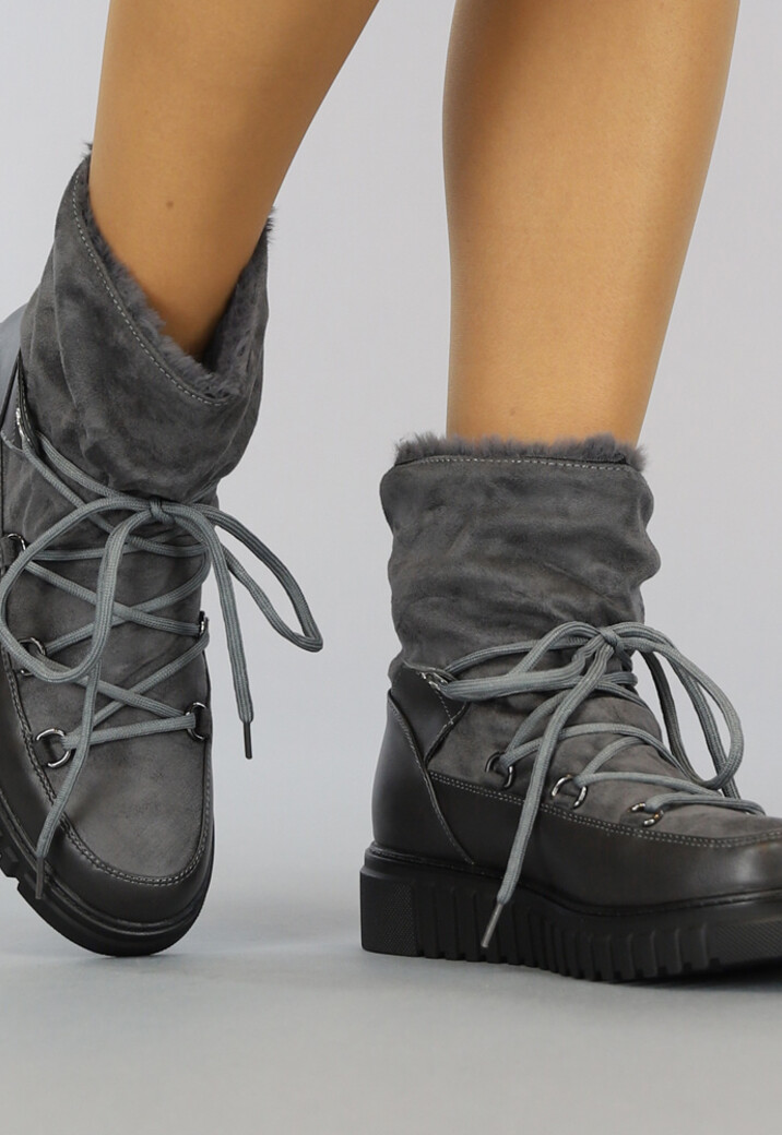 Grijze Gevoerde Snowboots met Veter