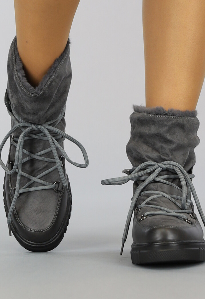 Grijze Gevoerde Snowboots met Veter