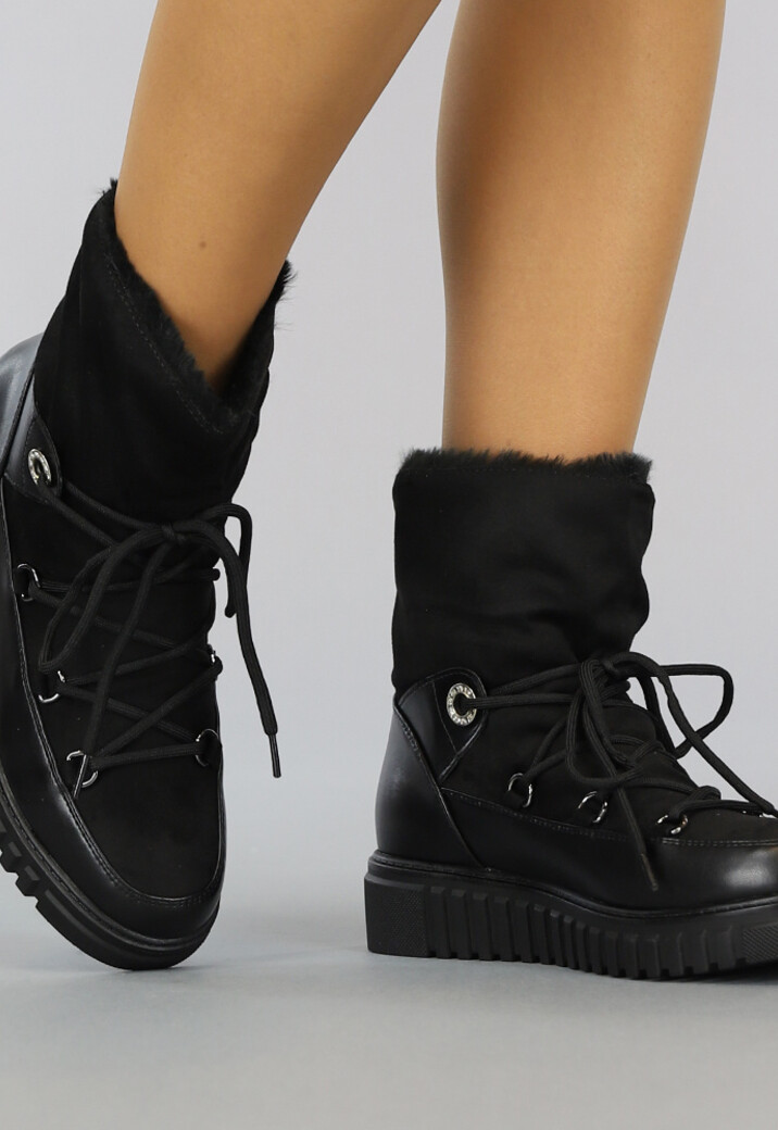 Zwarte Gevoerde Snowboots met Veter