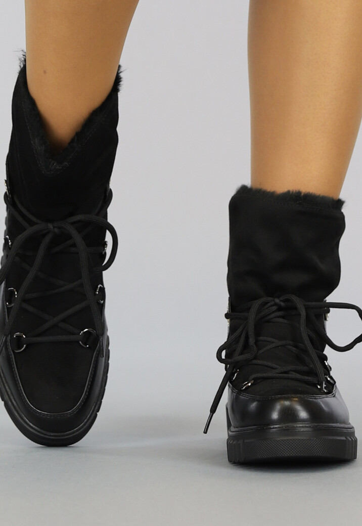 Zwarte Gevoerde Snowboots met Veter