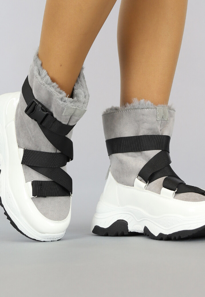 Wit/Grijze Instap Snowboots met Grove Zool