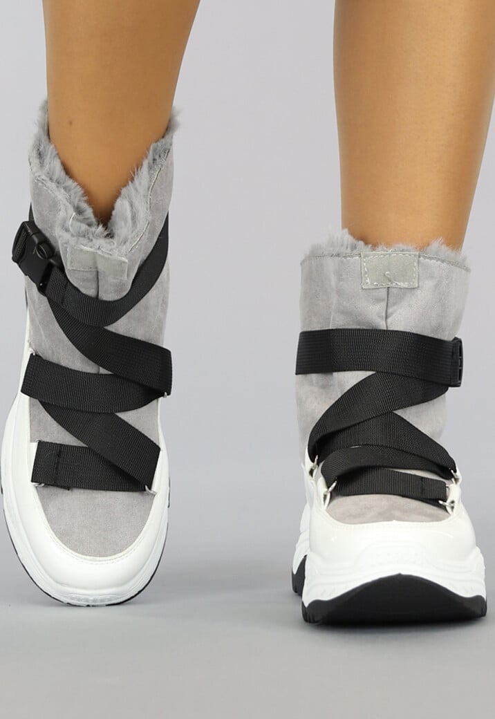 Wit/Grijze Instap Snowboots met Grove Zool