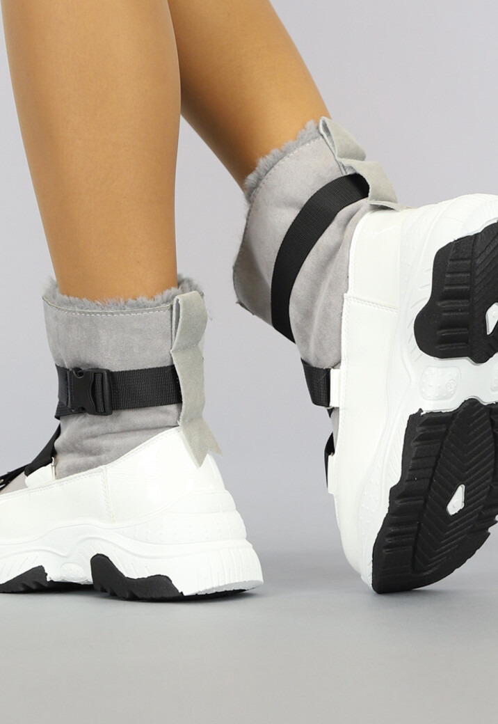 Wit/Grijze Instap Snowboots met Grove Zool