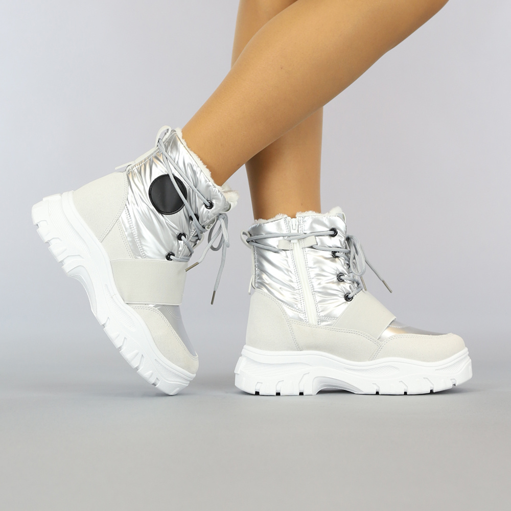 Grijs/Zilveren Snowboots met Elastische Band - Uwantisell.nl