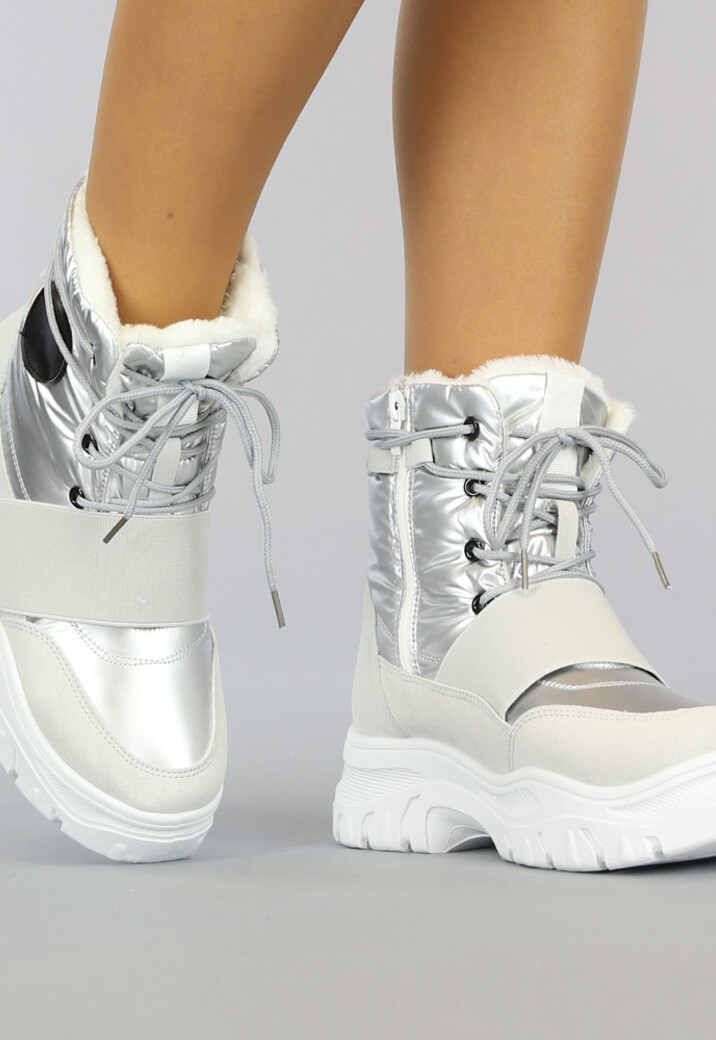 Grijs/Zilveren Snowboots met Elastische Band