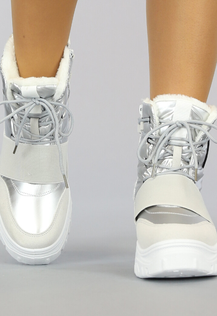 Grijs/Zilveren Snowboots met Elastische Band