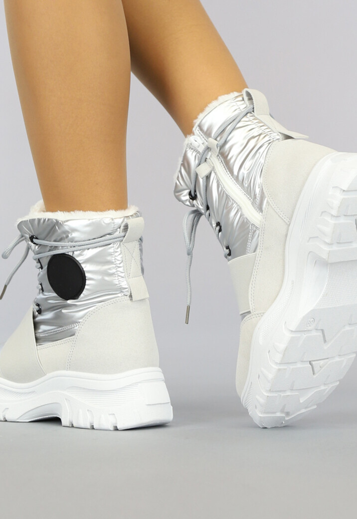 Grijs/Zilveren Snowboots met Elastische Band