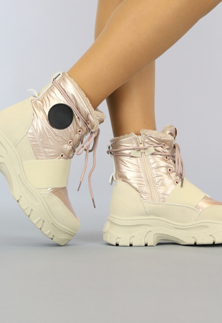 Beige/Rosé Snowboots met Elastische Band