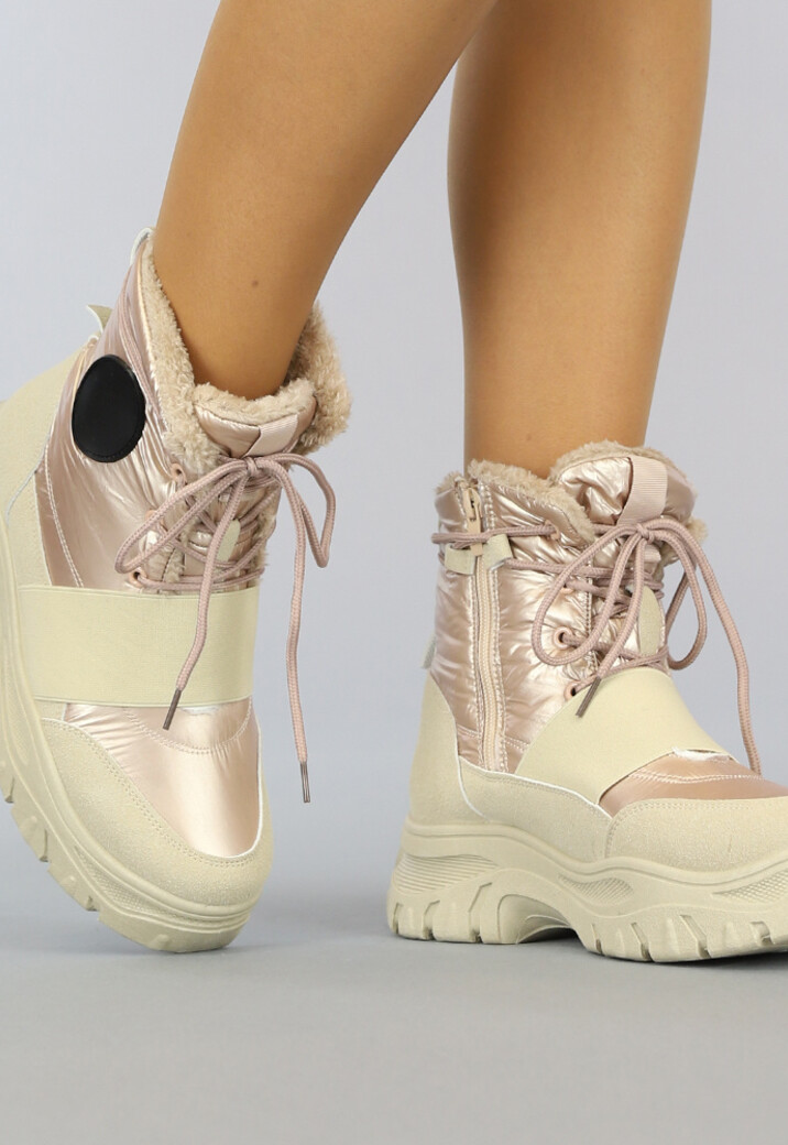 Beige/Rosé Snowboots met Elastische Band