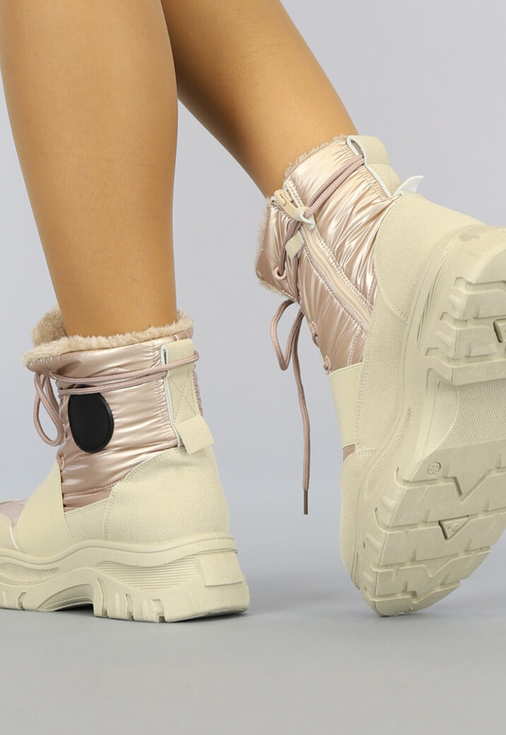 Beige/Rosé Snowboots met Elastische Band