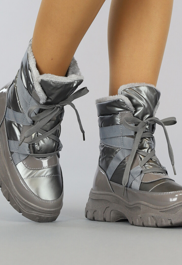 Grijze Lak Snowboots met Grove Zool