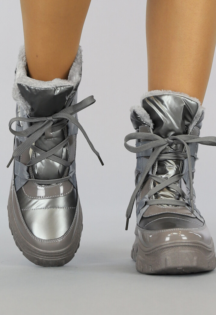 Grijze Lak Snowboots met Grove Zool