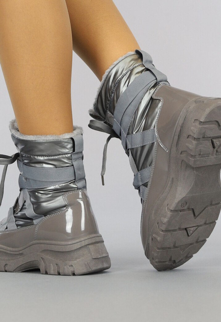 Grijze Lak Snowboots met Grove Zool