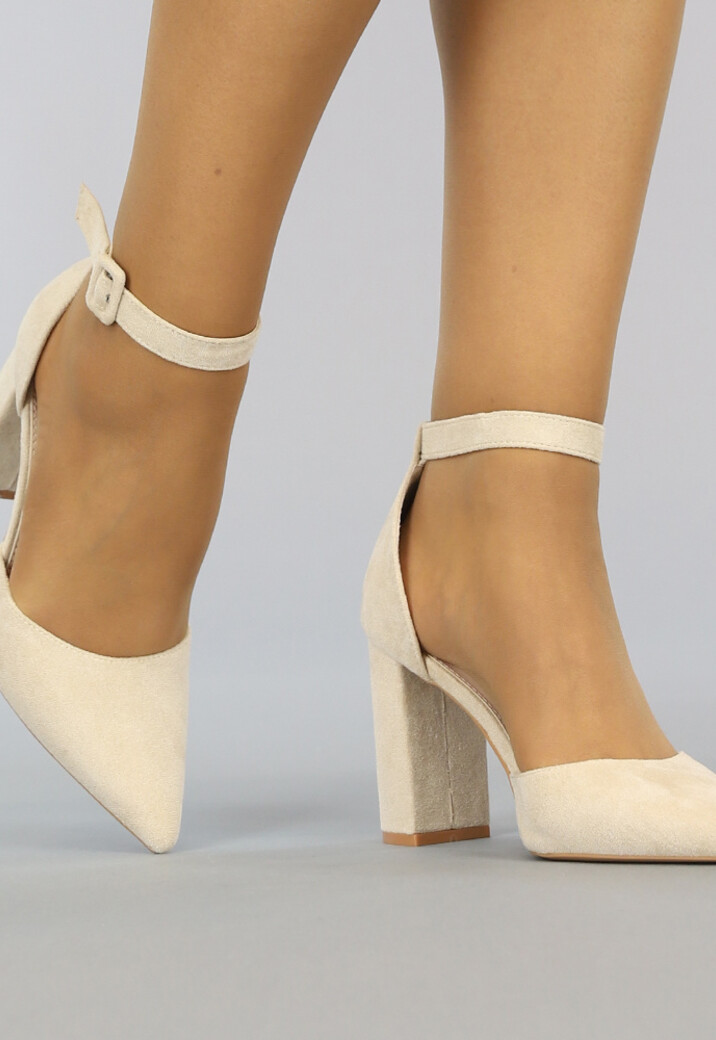 Spitse Beige Suède-Look Sandaletten