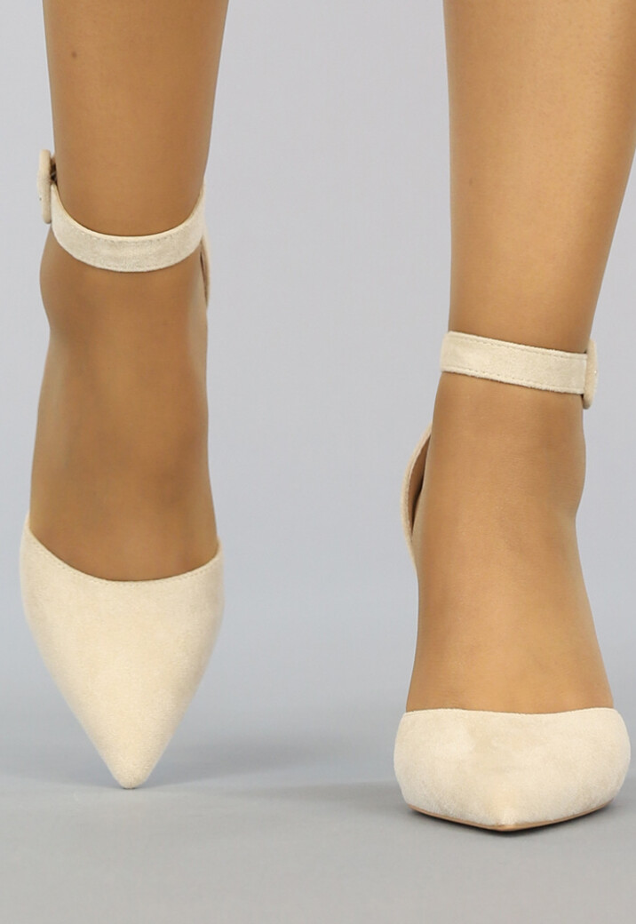 Spitse Beige Suède-Look Sandaletten