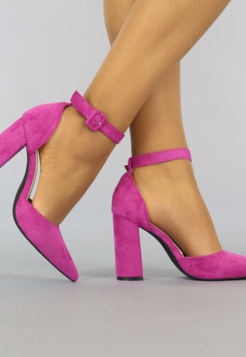 OP=OP! Spitse Fuchsia Suède-Look Sandaletten