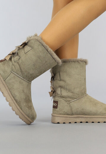 BF2023 Taupe Suède-Look Snowboots met Strikjes