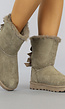 Taupe Suède-Look Snowboots met Strikjes