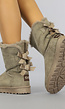 Taupe Suède-Look Snowboots met Strikjes