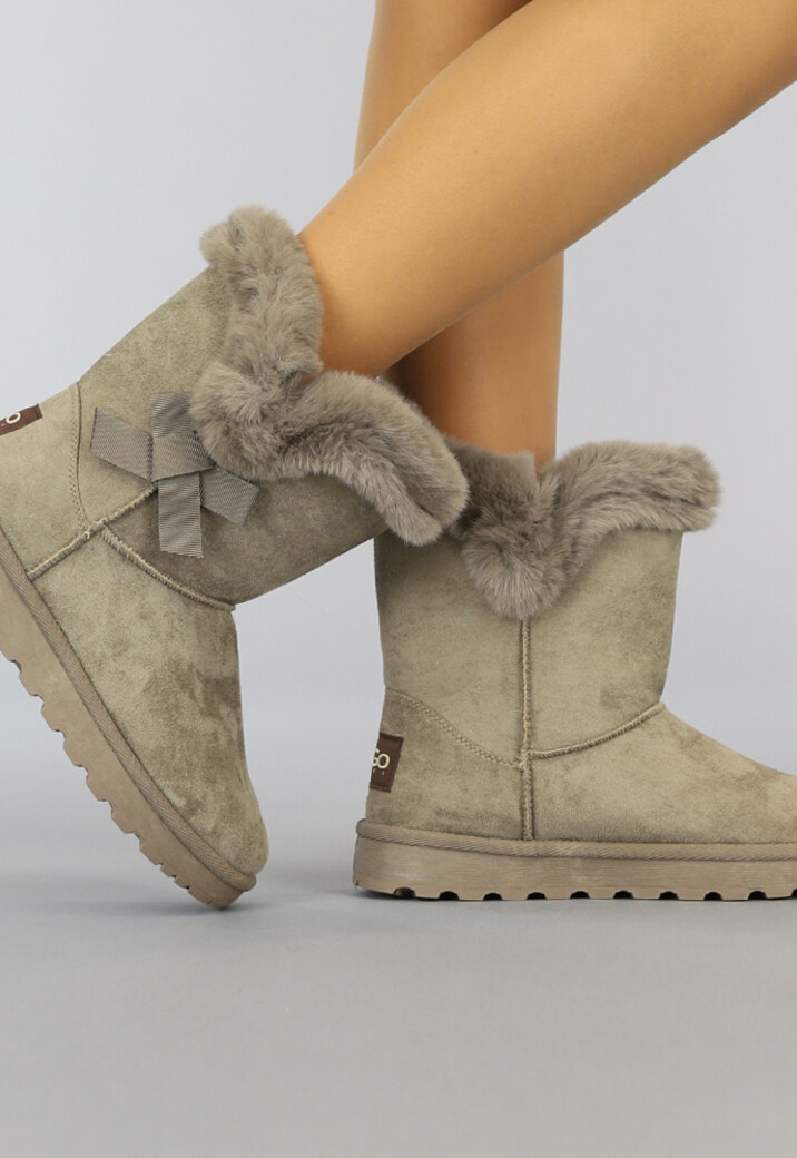 Taupe Suèdelook Snowboots met Strik