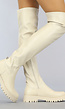 Beige Lederlook Overknee Laarzen met Grove Zool