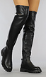 Zwarte Lederlook Overknee Laarzen met Grove Zool