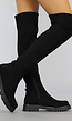 Zwarte Suède-Look Overknee Laarzen met Grove Zool