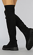 Zwarte Suède-Look Overknee Laarzen met Grove Zool