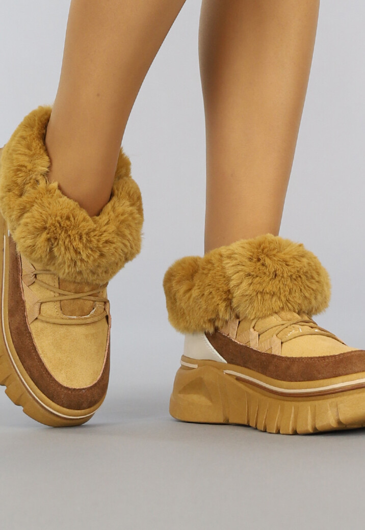 Grove Camel Snowboot Enkellaarsjes met Veter