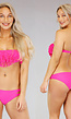 Fuchsia Bandeau Bikini met Franje - Broekje