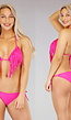 Roze Triangel Halter Bikini met Franje - Broekje