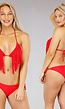 Rode Triangel Halter Bikini met Franje - Broekje
