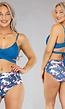 High Waist Bikini met Geplooid Leaf Print Broekje - Broekje