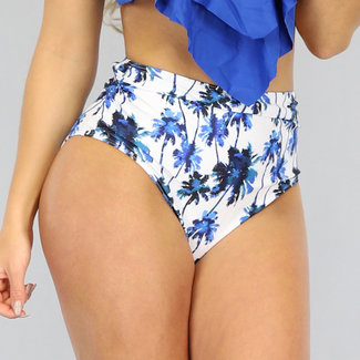 SALE30 Blauwe High Waist Bikini met Waterval Top - Broekje