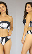 Zwart/Witte High Waist Leaf Print Bandeau Bikini - Broekje