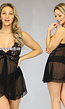 Zwarte Mesh Babydoll met Kant en Ruches