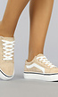 Beige Suède-Look Sneakers met Witte Strepen