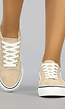 Beige Suède-Look Sneakers met Witte Strepen
