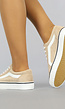 Beige Suède-Look Sneakers met Witte Strepen