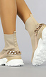 Hoge Beige Sock Sneakers met Kettingdetail