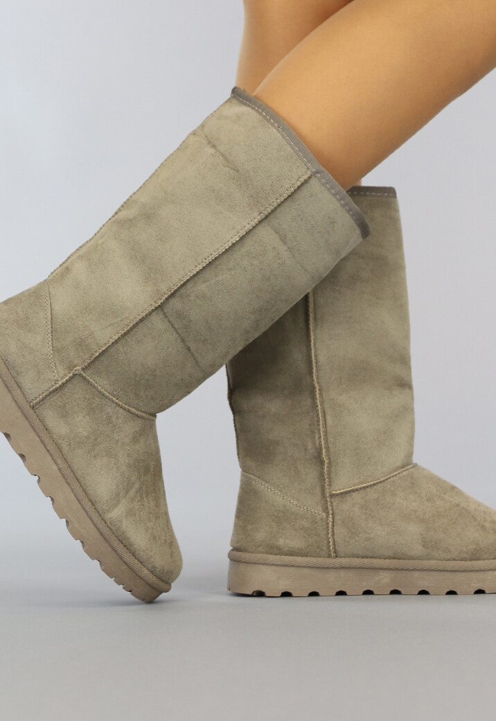 Basic Taupe Snowboots met Imitatiebont