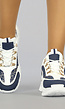 Blauwe Sneakers met Gouden Letter Opdruk