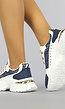 Blauwe Sneakers met Gouden Letter Opdruk