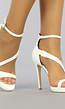 Witte Stiletto Sandaletten met Schuine Bandjes